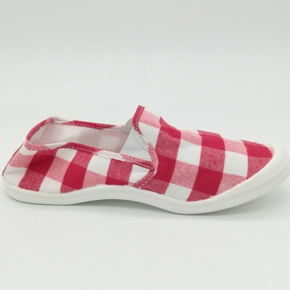 Womens Slip On Flat Loafer Sneaker Red/White Check EUR 42 NEW - Picture 2 of 8